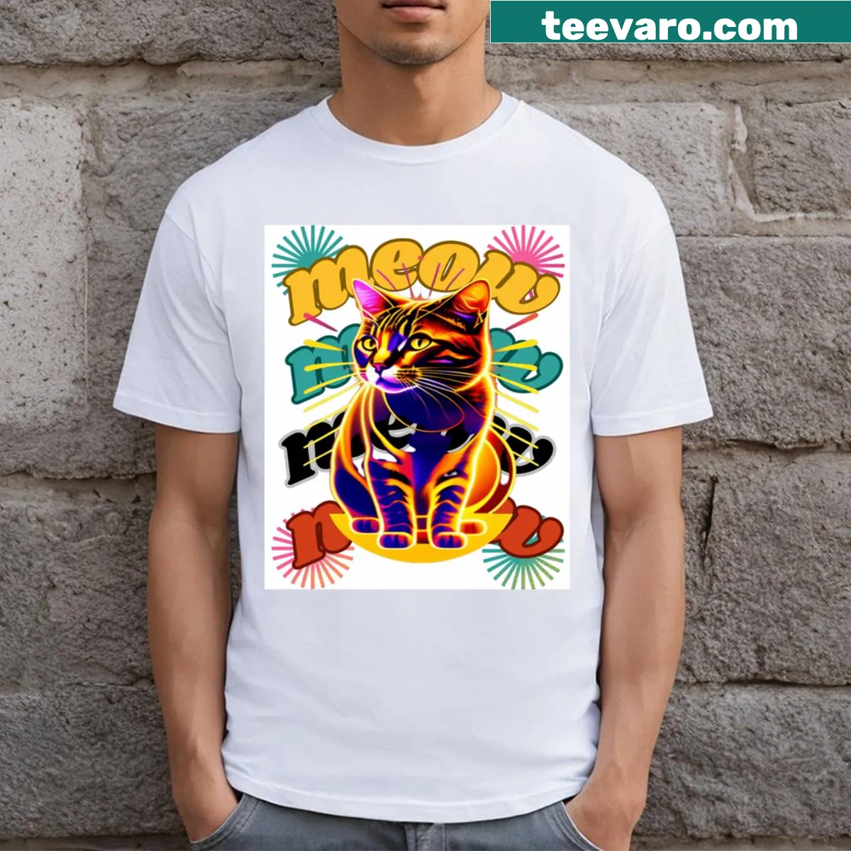 Adorable cat-themed t-shirt with a playful graphic — on a men's t-shirt