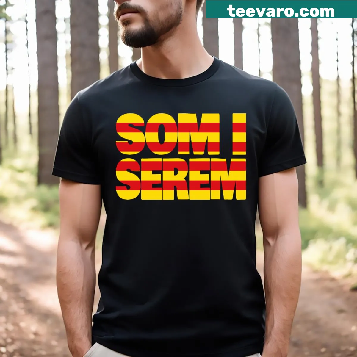 Catalonia flag and motto graphic on t-shirt — on a men's t-shirt