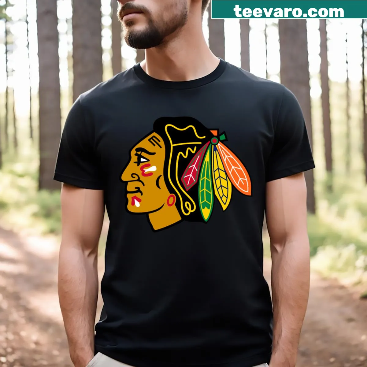 Chicago Blackhawks logo graphic on a t-shirt — on a men's t-shirt