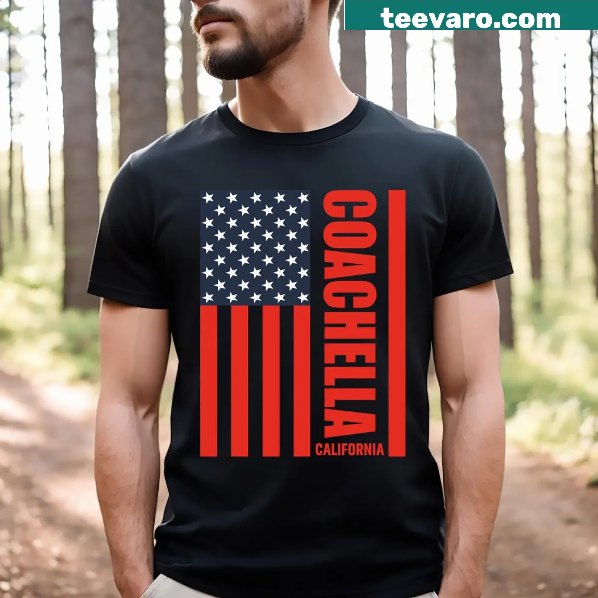 Coachella-themed t-shirt celebrating 4th of July with bold design — on a men's t-shirt