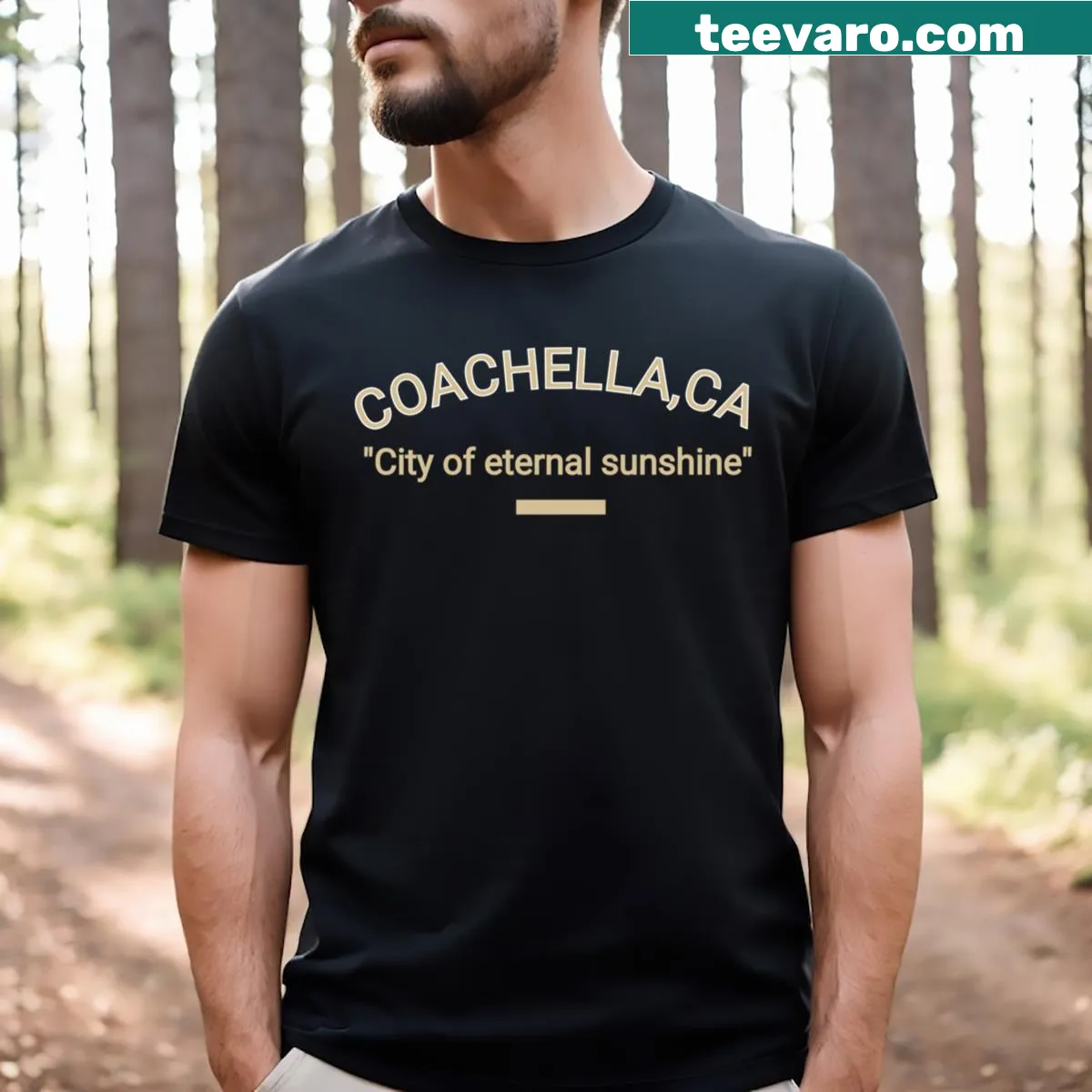 Coachella music festival themed t-shirt — on a men's t-shirt