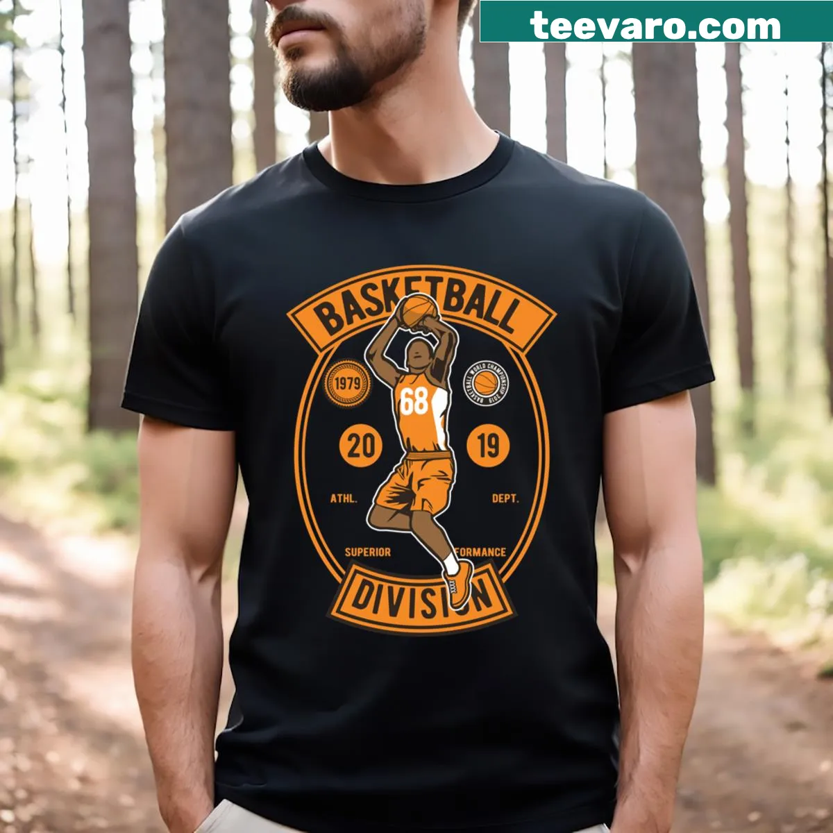 College Basketball Division T-shirt showcasing school pride — on a men's t-shirt