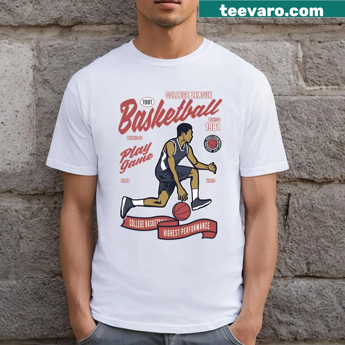 Illustration of college basketball legends on a performance t-shirt — on a men's t-shirt
