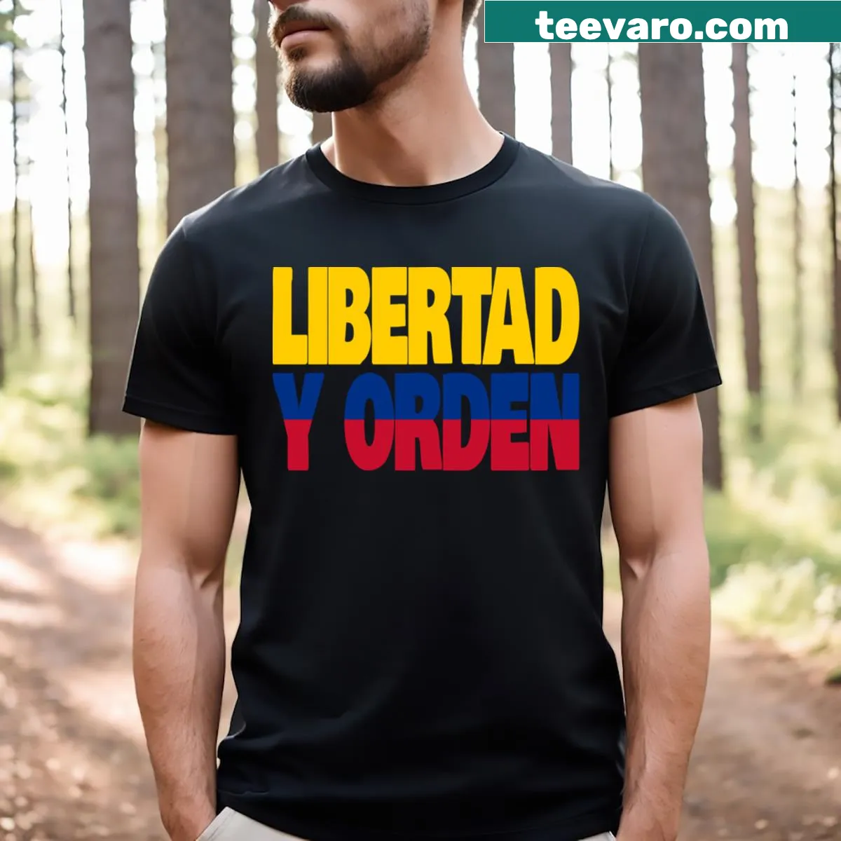 Colombia flag and motto themed t-shirt design — on a men's t-shirt