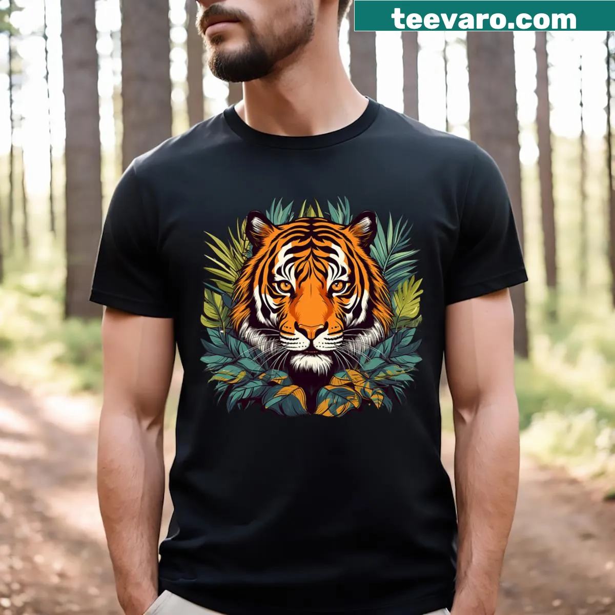 Cartoon tiger design on a kids' t-shirt — on a men's t-shirt