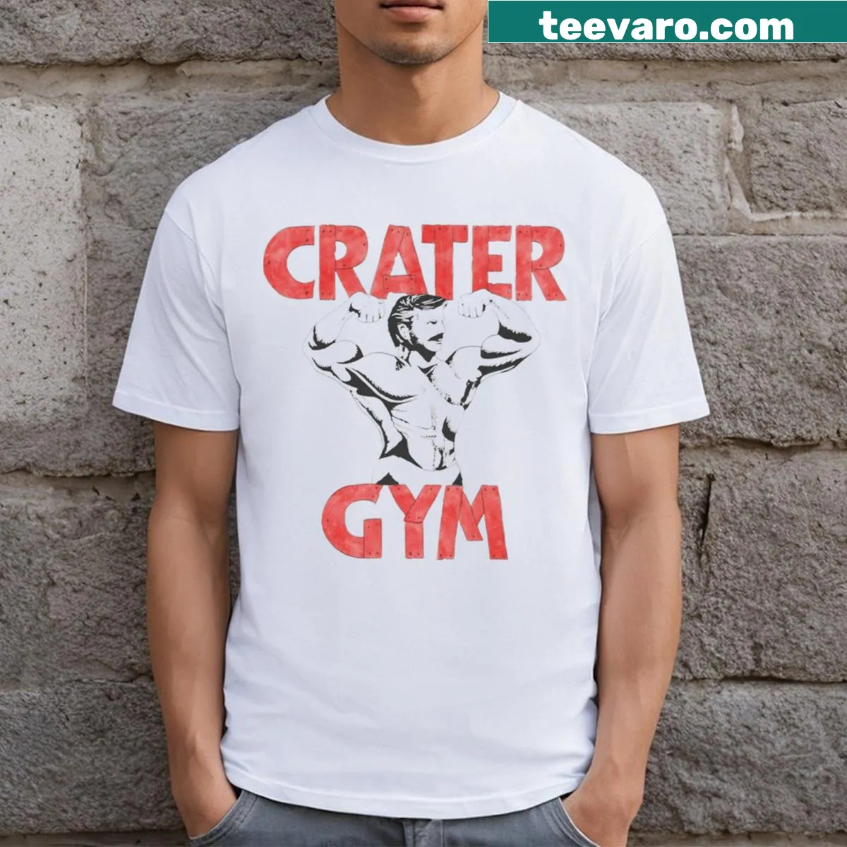 Bold typography 'Crater Gym' graphic on a t-shirt — on a men's t-shirt