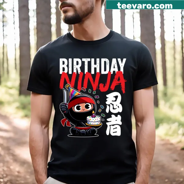 Birthday-themed t-shirt with a cute ninja design for kids.