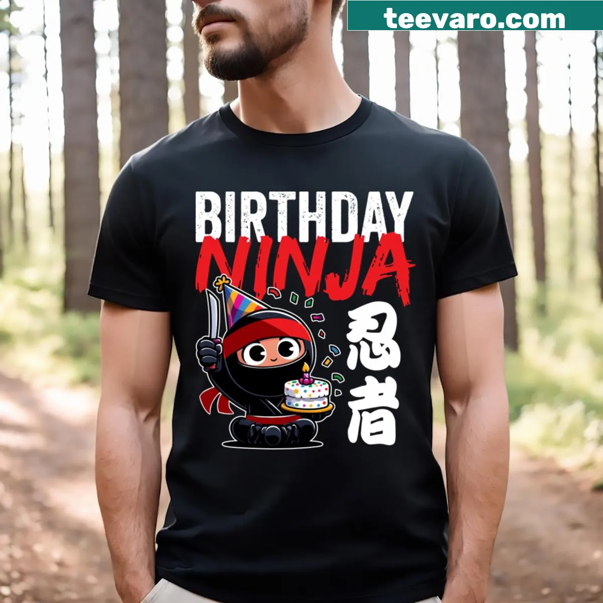 Birthday-themed t-shirt with a cute ninja design for kids. — on a men's t-shirt