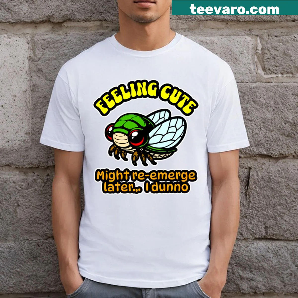 Adorable cicada illustration on a casual T-shirt — on a men's t-shirt