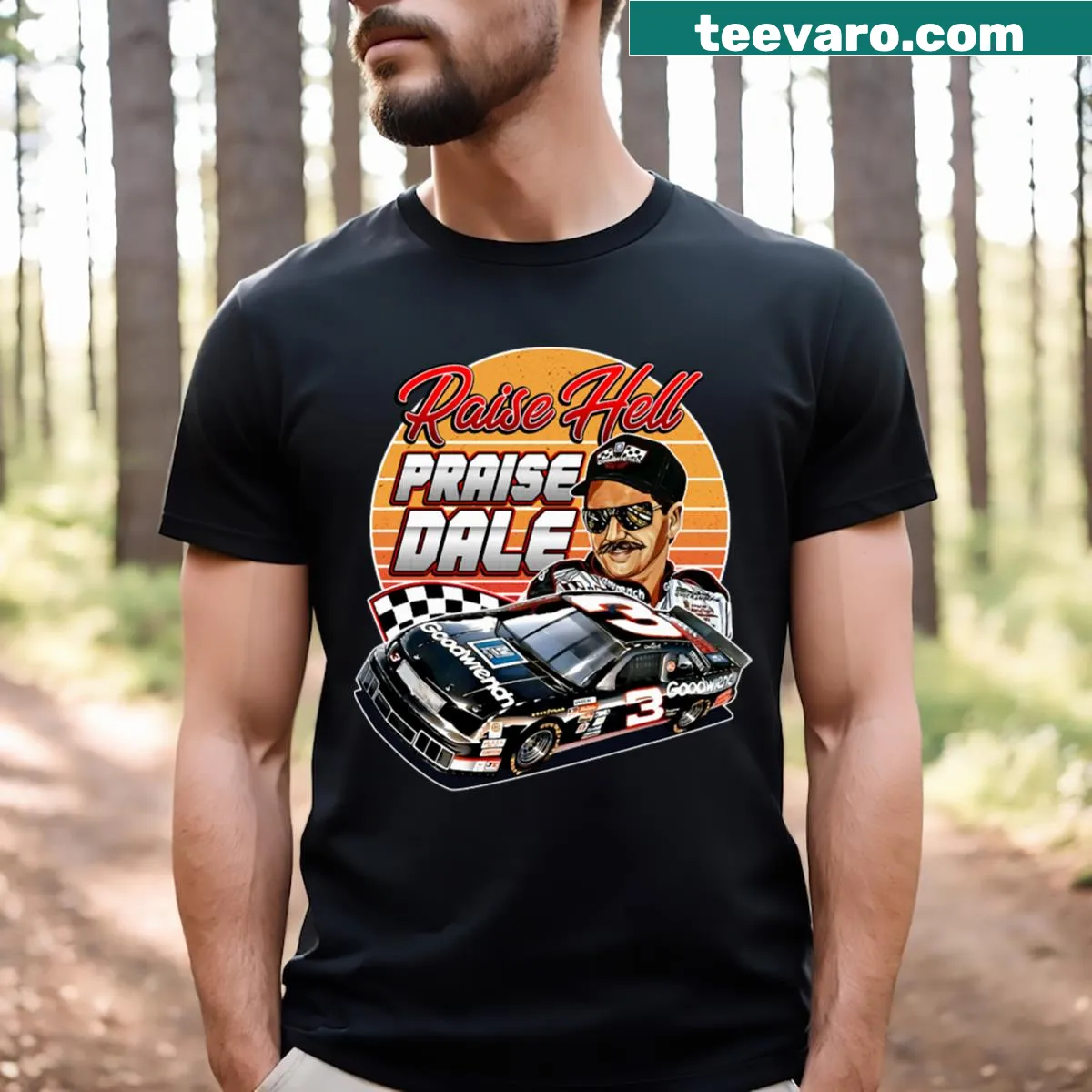 Retro graphic T-shirt honoring Dale Earnhardt with text — on a men's t-shirt