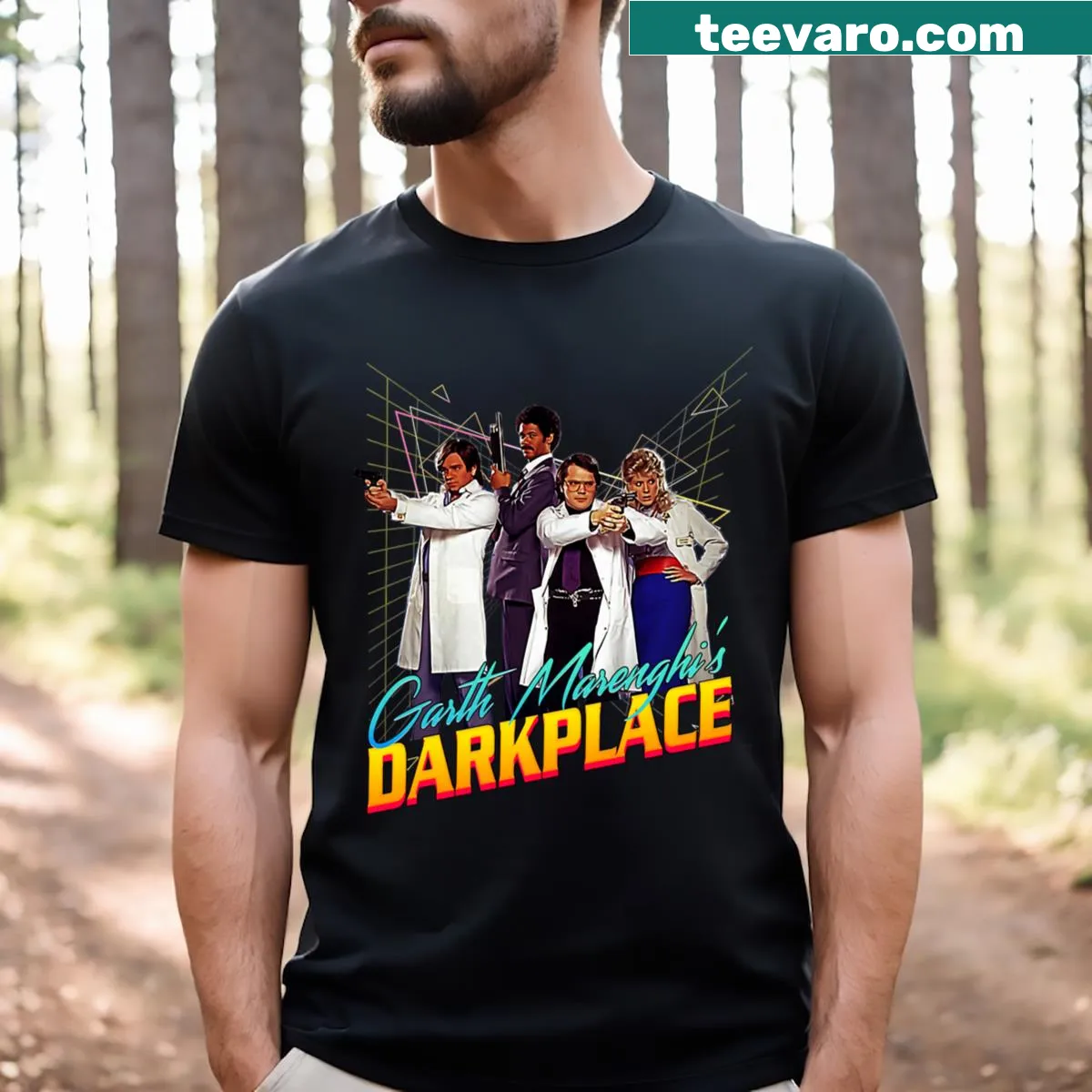 Retro 80s themed graphic T-shirt — on a men's t-shirt