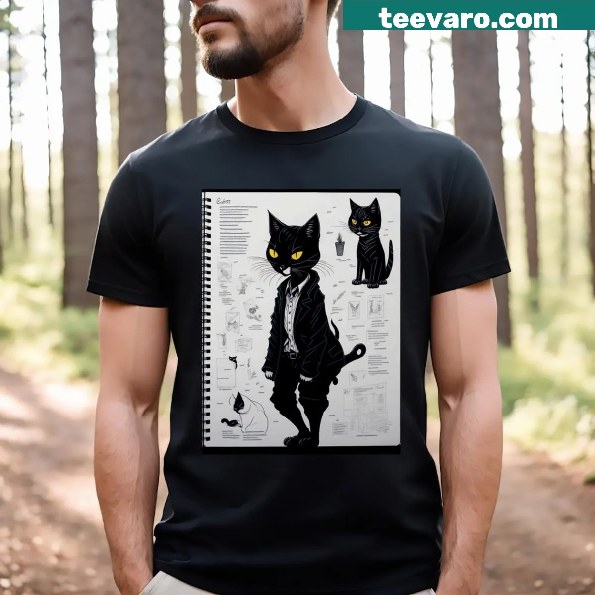 T-shirt with a cute illustration promoting cat drawing — on a men's t-shirt