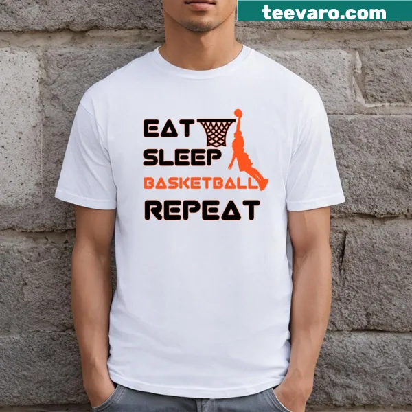T-shirt featuring 'Eat Sleep Basketball Repeat 1' text