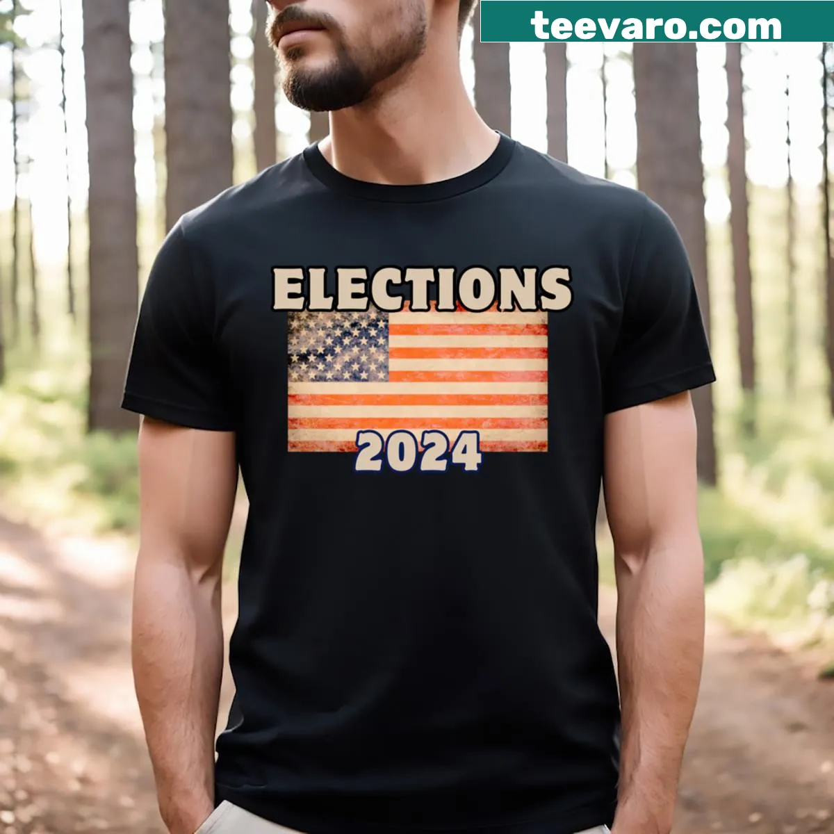T-shirt with 'Elections 2024' text — on a men's t-shirt