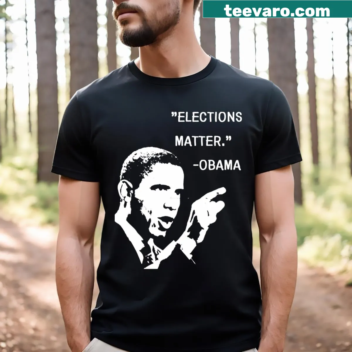 Essential T-shirt with Barack Obama's quote 'Elections Matter' — on a men's t-shirt