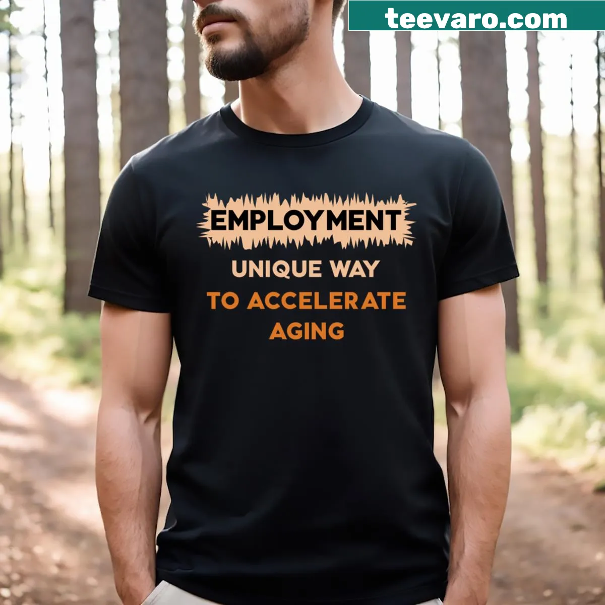 T-shirt with bold text 'Employment' for job seekers — on a men's t-shirt