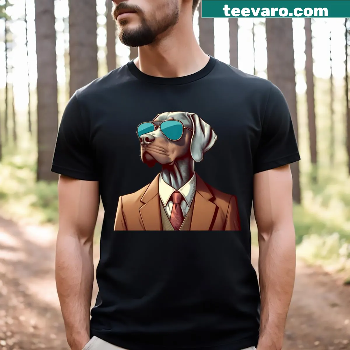 T-shirt featuring a cool Weimaraner wearing sunglasses — on a men's t-shirt