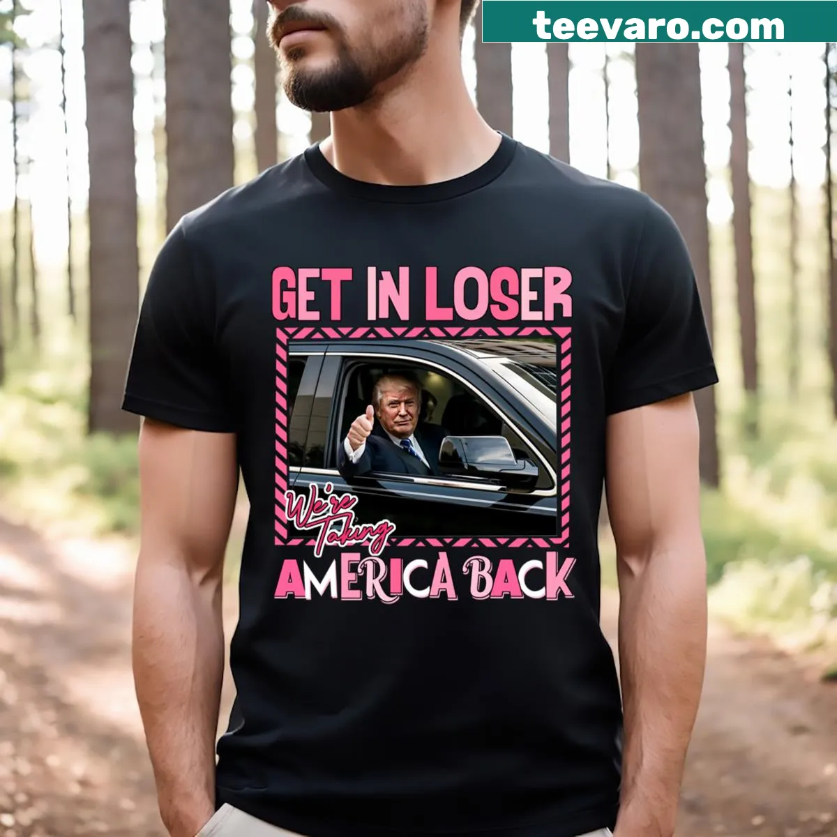 Bold political t-shirt with humorous phrase about America — on a men's t-shirt