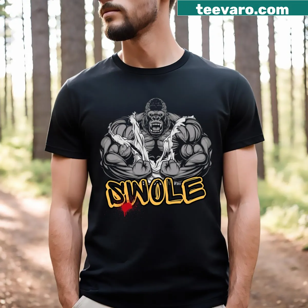 Gorilla Mode fitness T-shirt featuring a swole monkey graphic — on a men's t-shirt