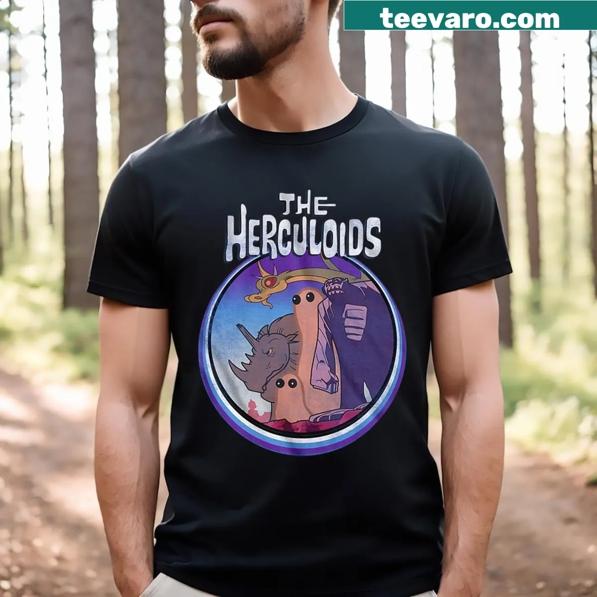 Cartoon Herculoids design on a nostalgic T-shirt — on a men's t-shirt