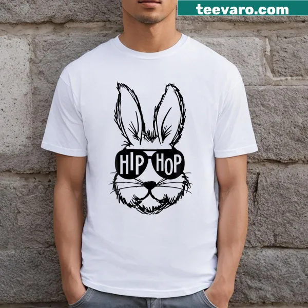Hip hop bunny with sunglasses and Easter eggs graphic t-shirt