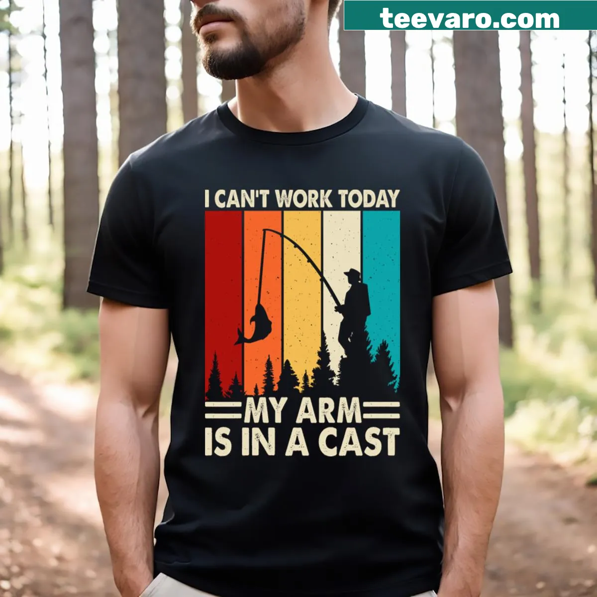 Funny fisherman t-shirt with a cast excuse graphic — on a men's t-shirt