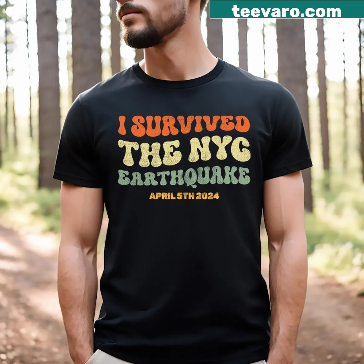 Retro t-shirt commemorating the NYC earthquake on April 5th, 2024 — on a men's t-shirt