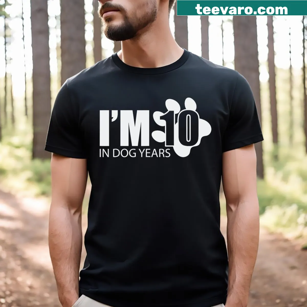 Funny t-shirt for a 70th birthday saying 'I'm 10 In Dog Years' — on a men's t-shirt