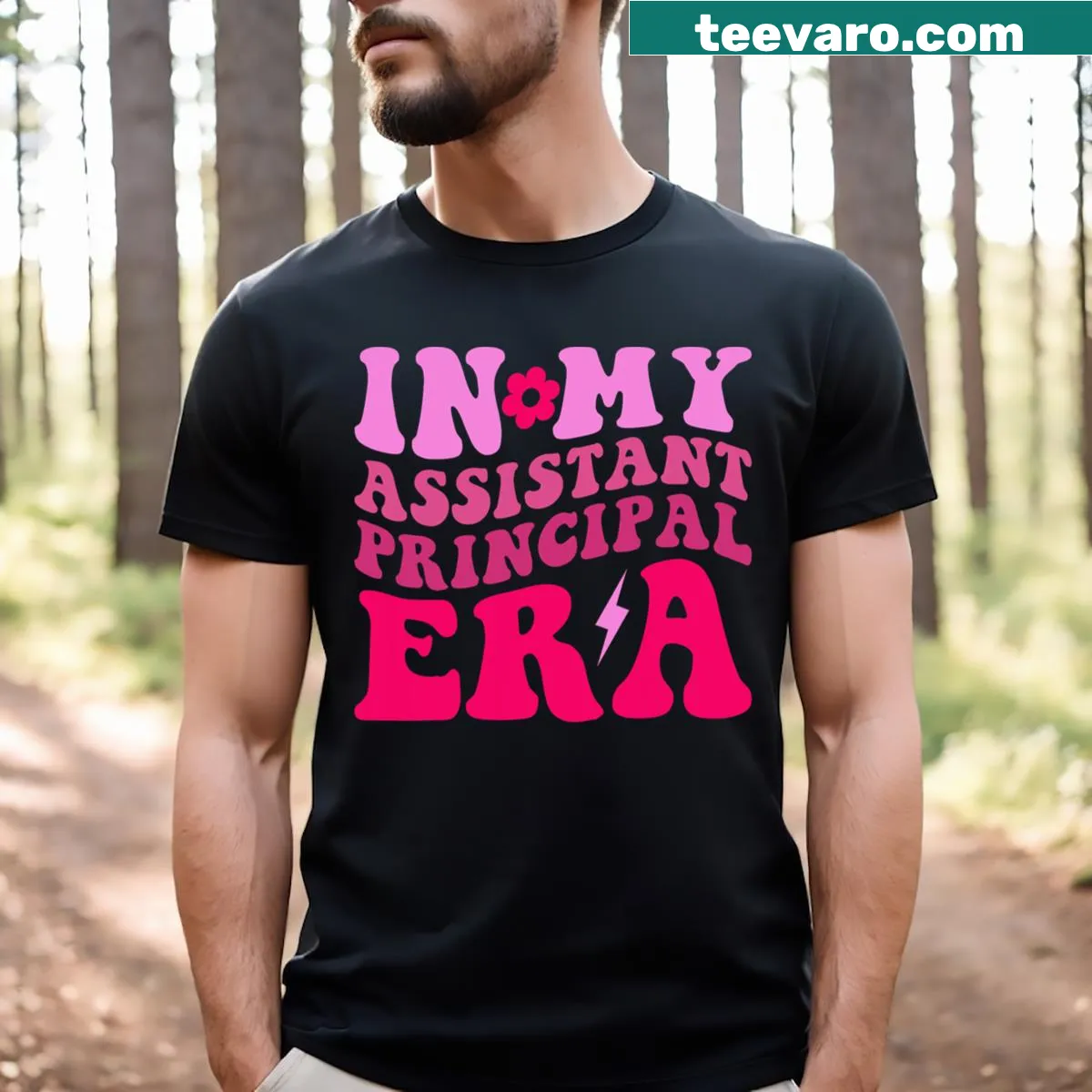 Groovy t-shirt for assistant principals with playful design — on a men's t-shirt