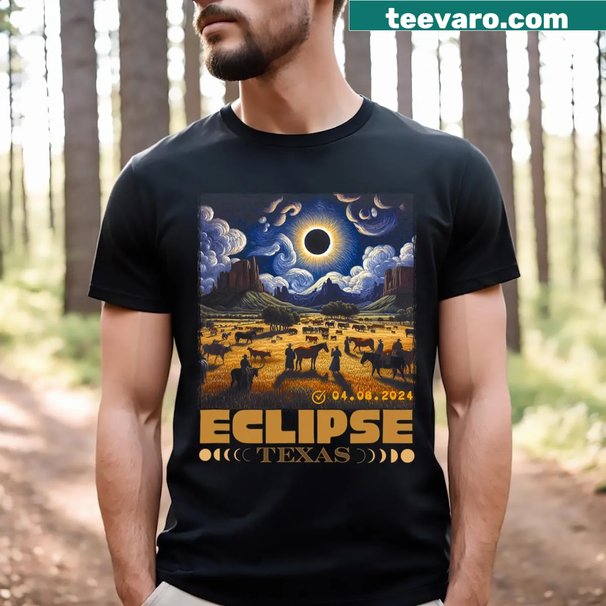 T-shirt celebrating the Indiana Total Solar Eclipse on April 8, 2024 — on a men's t-shirt