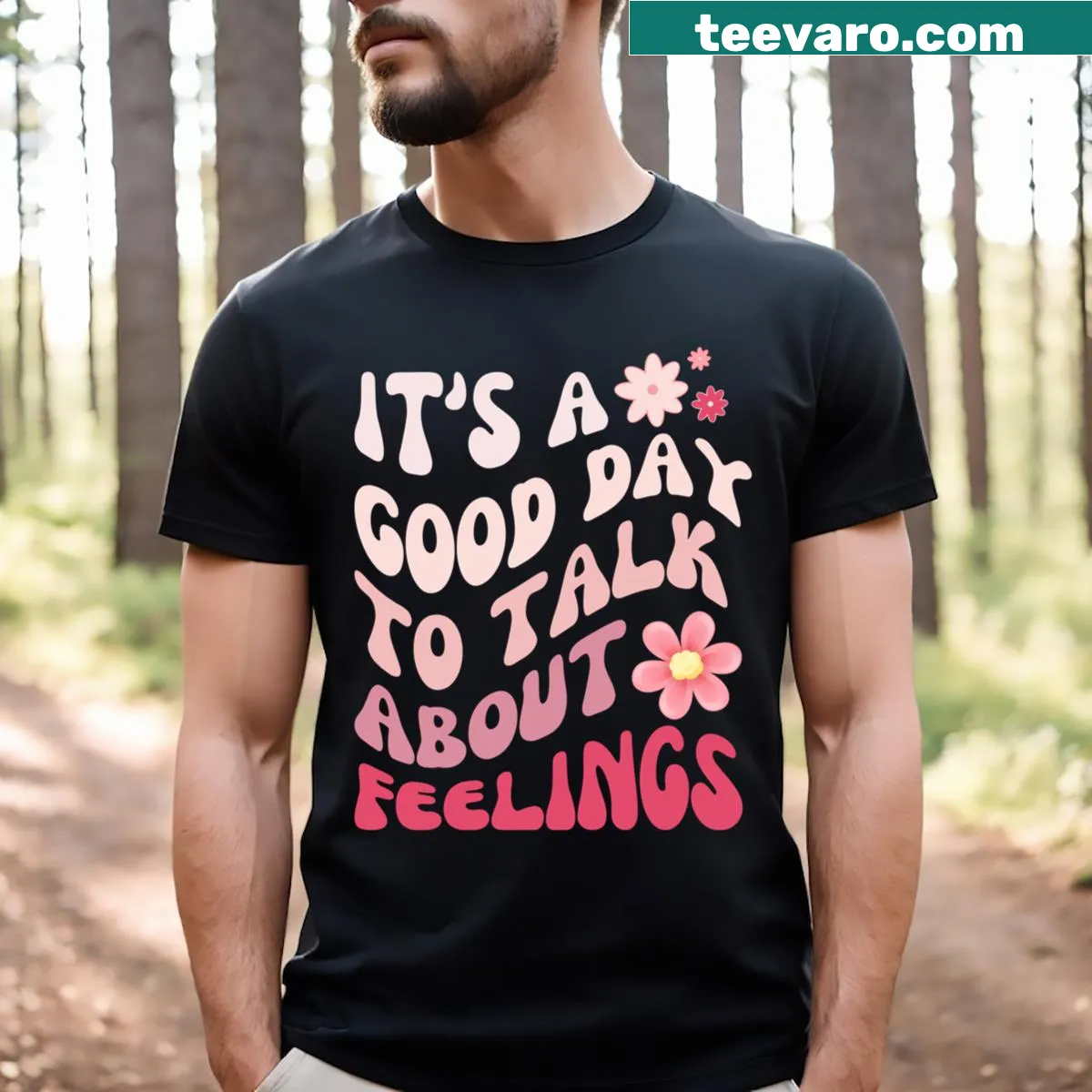 Playful mental health t-shirt promoting talking about feelings — on a men's t-shirt