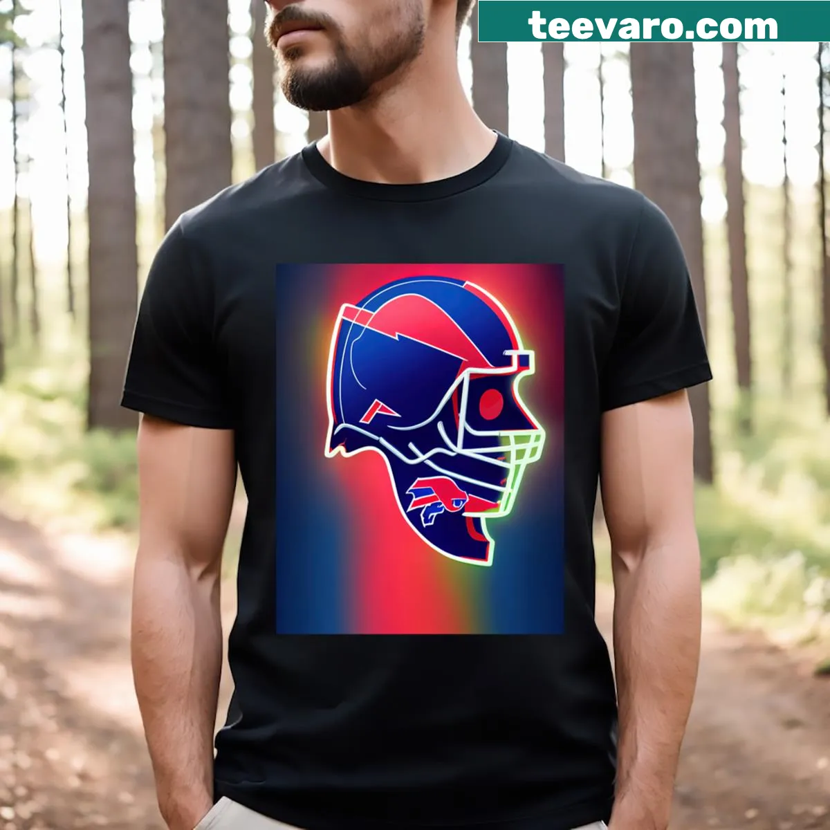 Neon graphic t-shirt featuring a basketball helmet — on a men's t-shirt