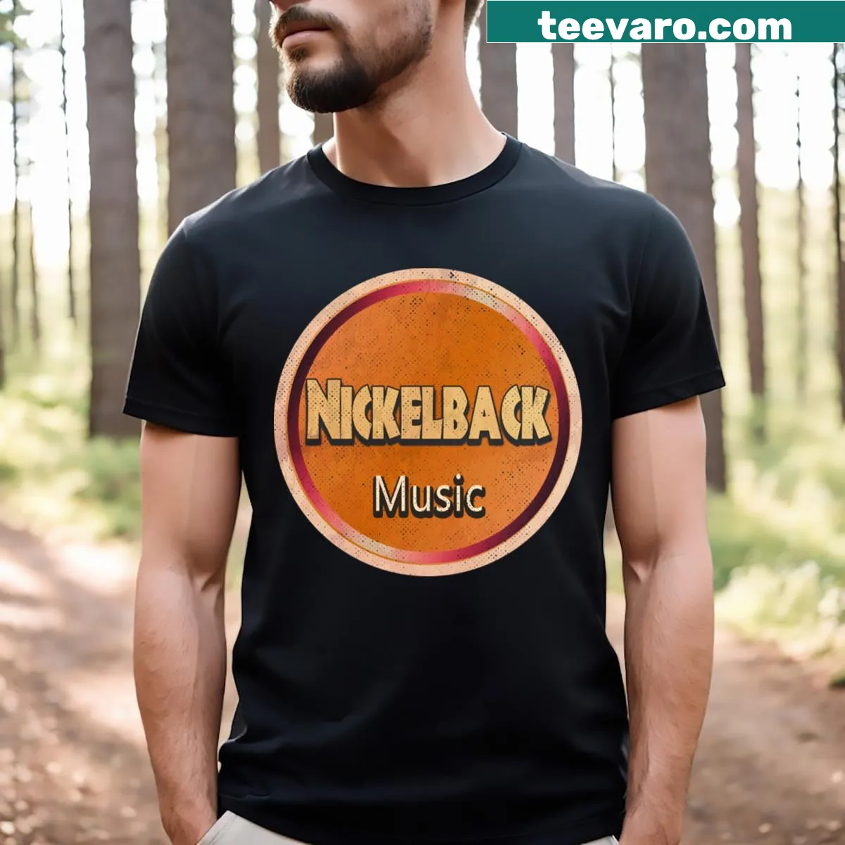 Artistic Nickelback music-themed t-shirt design — on a men's t-shirt