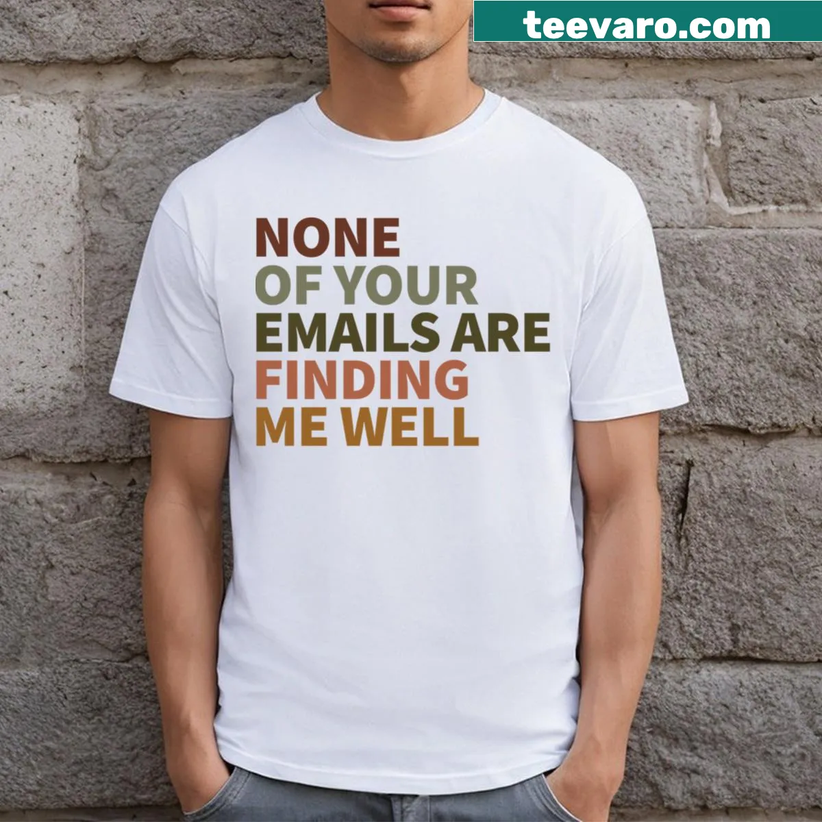 Sarcastic work email tee with humorous text about emails — on a men's t-shirt