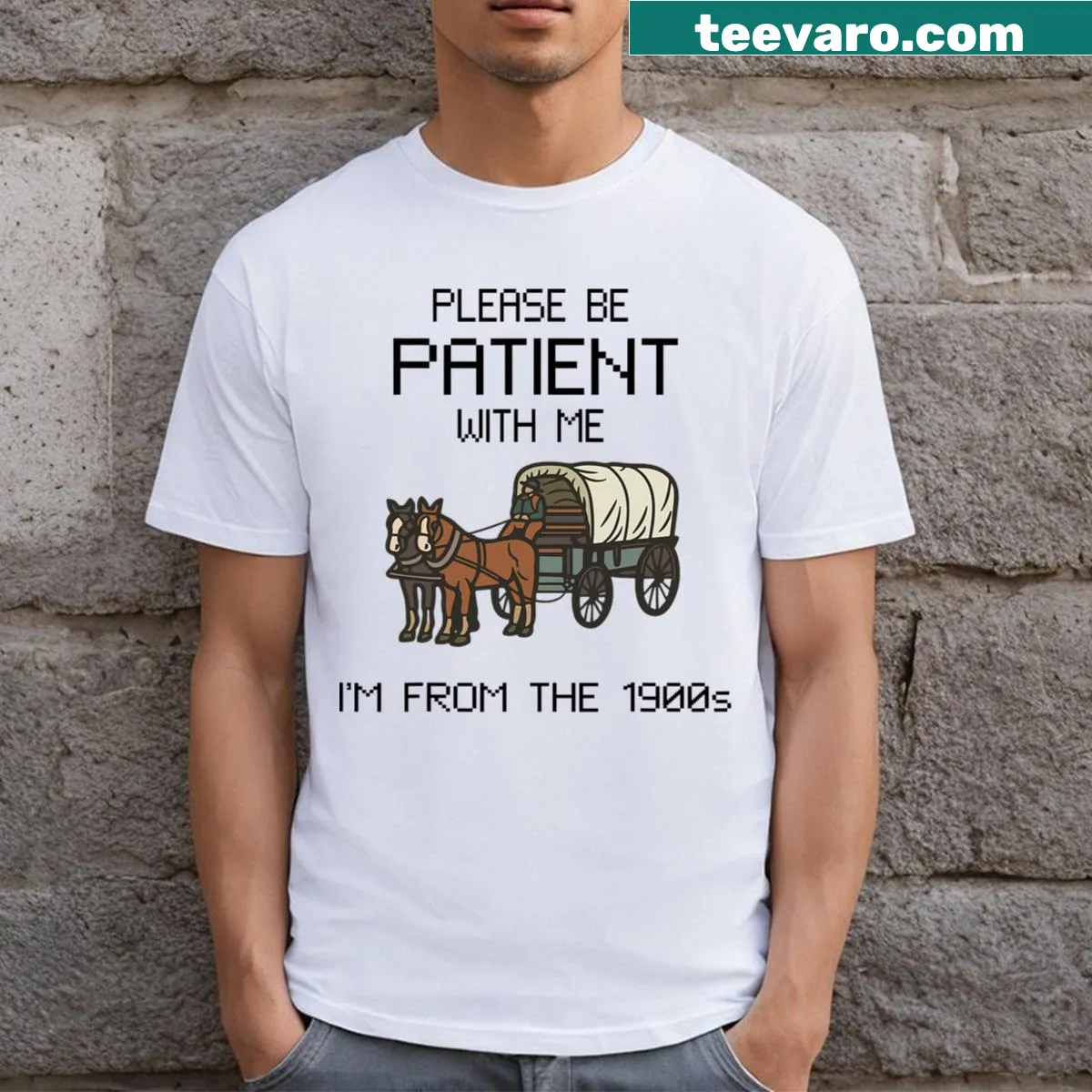 Vintage distressed t-shirt with humorous text about being from the 1900s — on a men's t-shirt