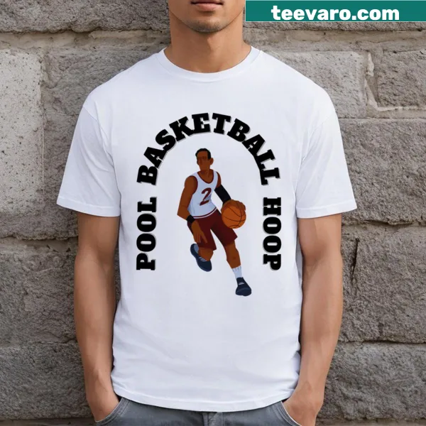 T-shirt featuring a playful graphic of a pool basketball hoop