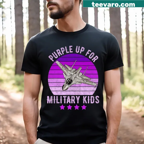 Purple Up t-shirt supporting military kids with illustration