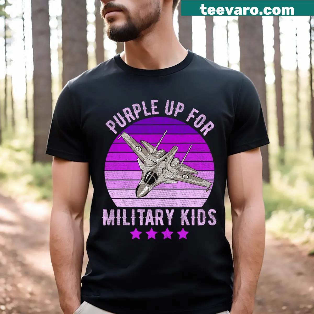 Purple Up t-shirt supporting military kids with illustration — on a men's t-shirt