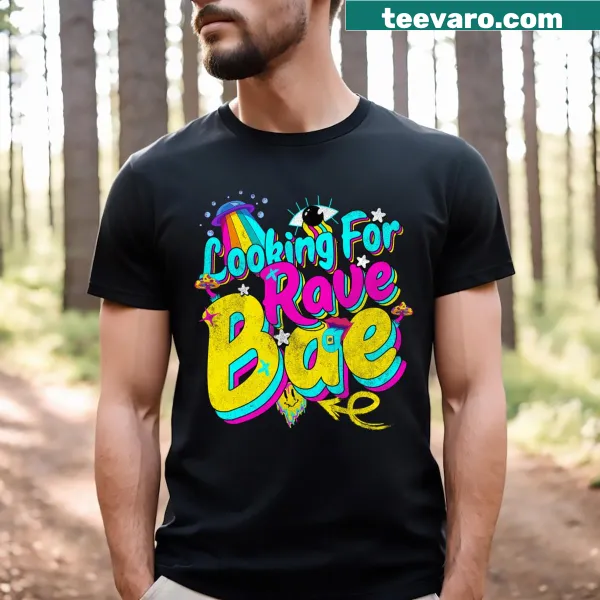 Cartoon-style trippy design for rave culture on a T-shirt