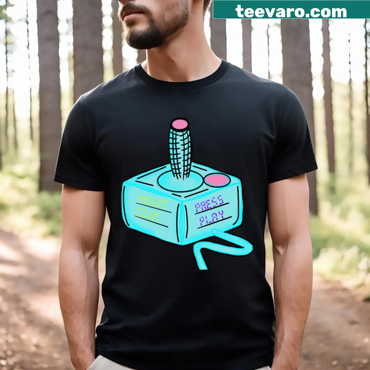 Vintage T-shirt featuring an 80's gaming controller design — on a men's t-shirt
