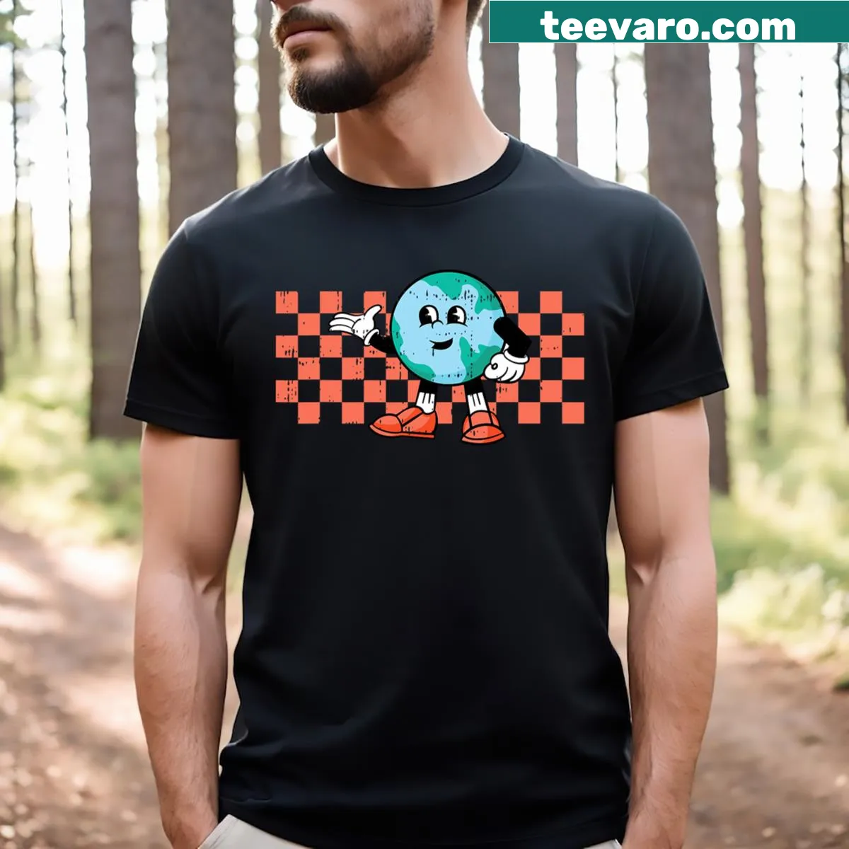 Cartoon graphic of planet Earth for Earth Day — on a men's t-shirt
