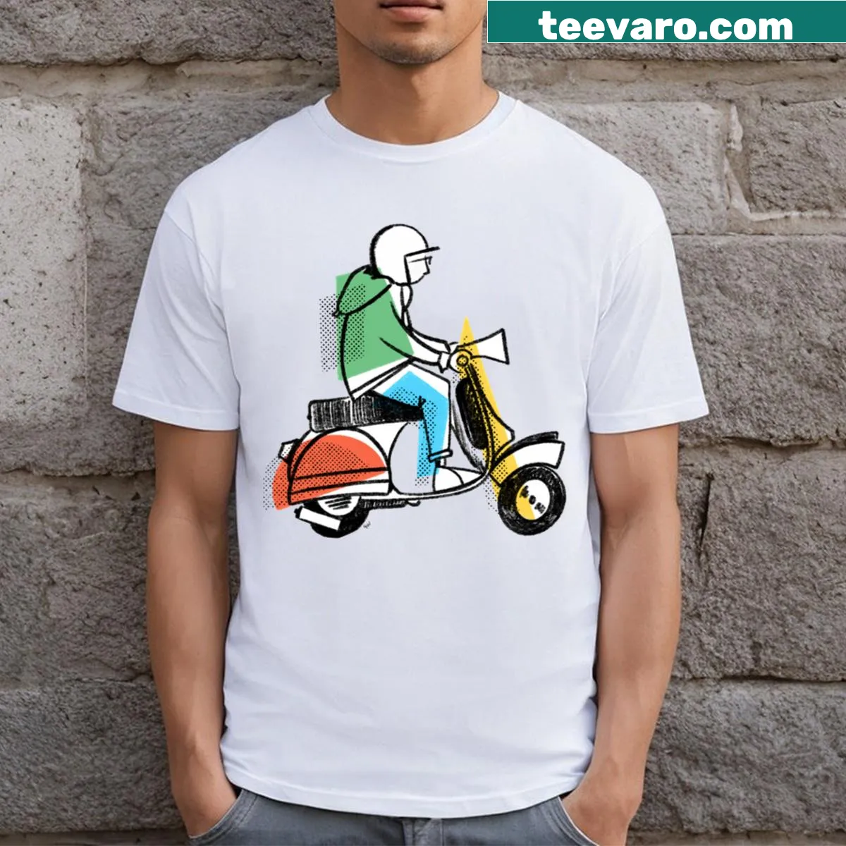 Retro scooter-themed t-shirt celebrating the scootering lifestyle — on a men's t-shirt