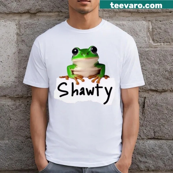 Cartoon frogs with humorous text on a t-shirt