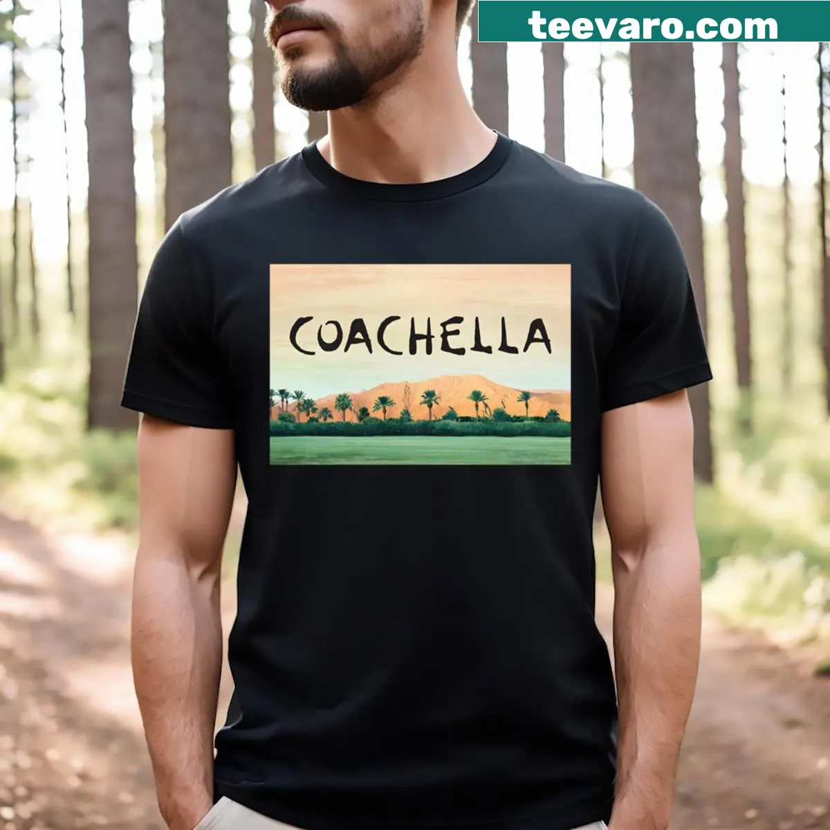Silhouette design T-shirt inspired by Coachella festival art — on a men's t-shirt