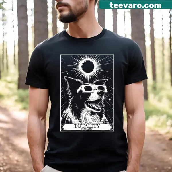 Illustration of a Border Collie surrounded by tarot card designs