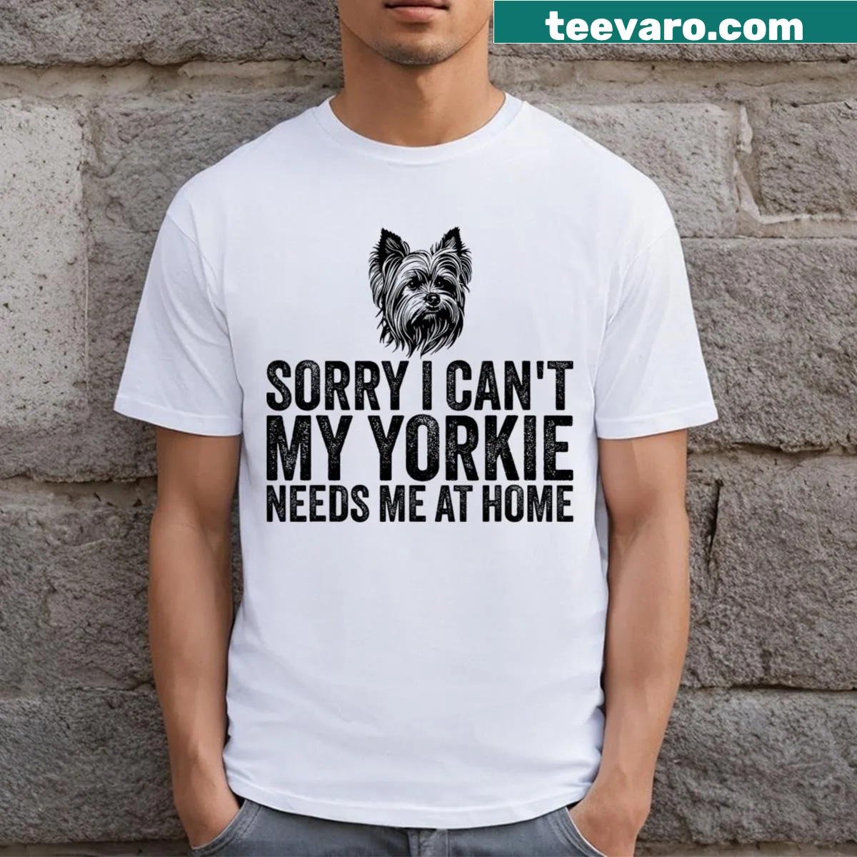 Funny Yorkie T-shirt with a playful slogan and illustration — on a men's t-shirt
