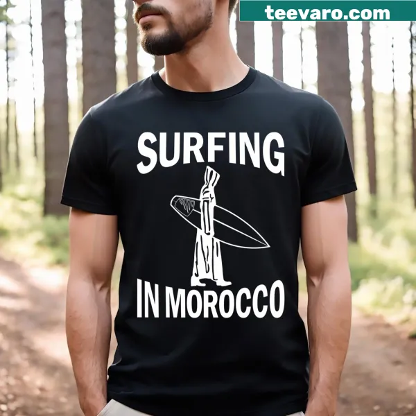 Surfer in djellaba riding waves in Morocco illustration