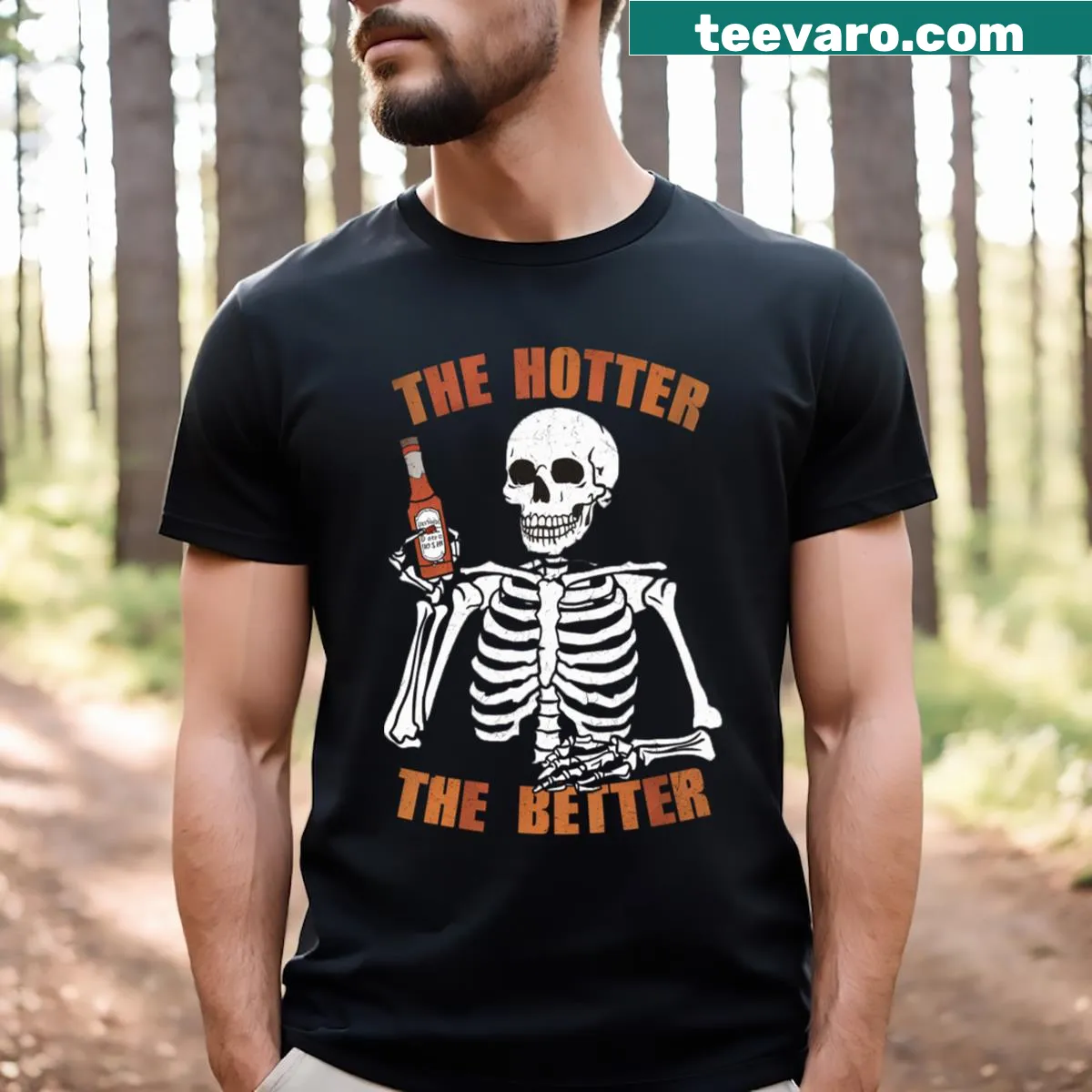 Funny T-shirt with a skeleton design and playful text — on a men's t-shirt