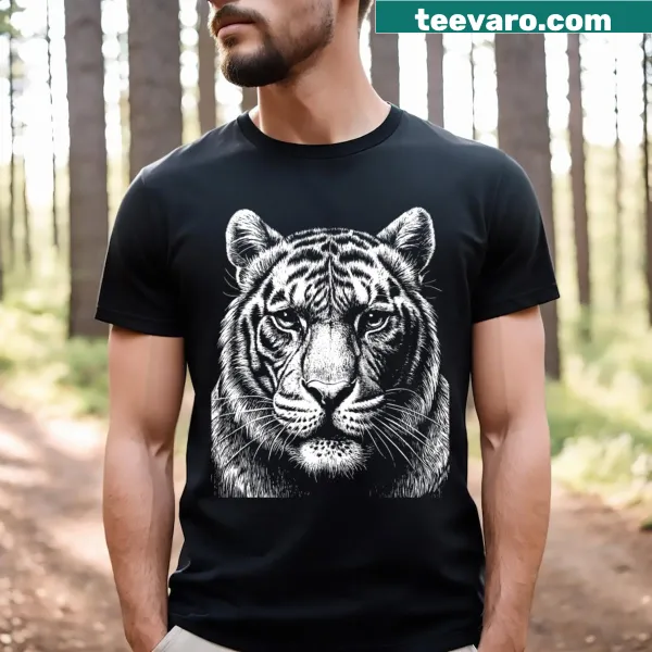 Minimalist linear art of a tiger's head on a T-shirt