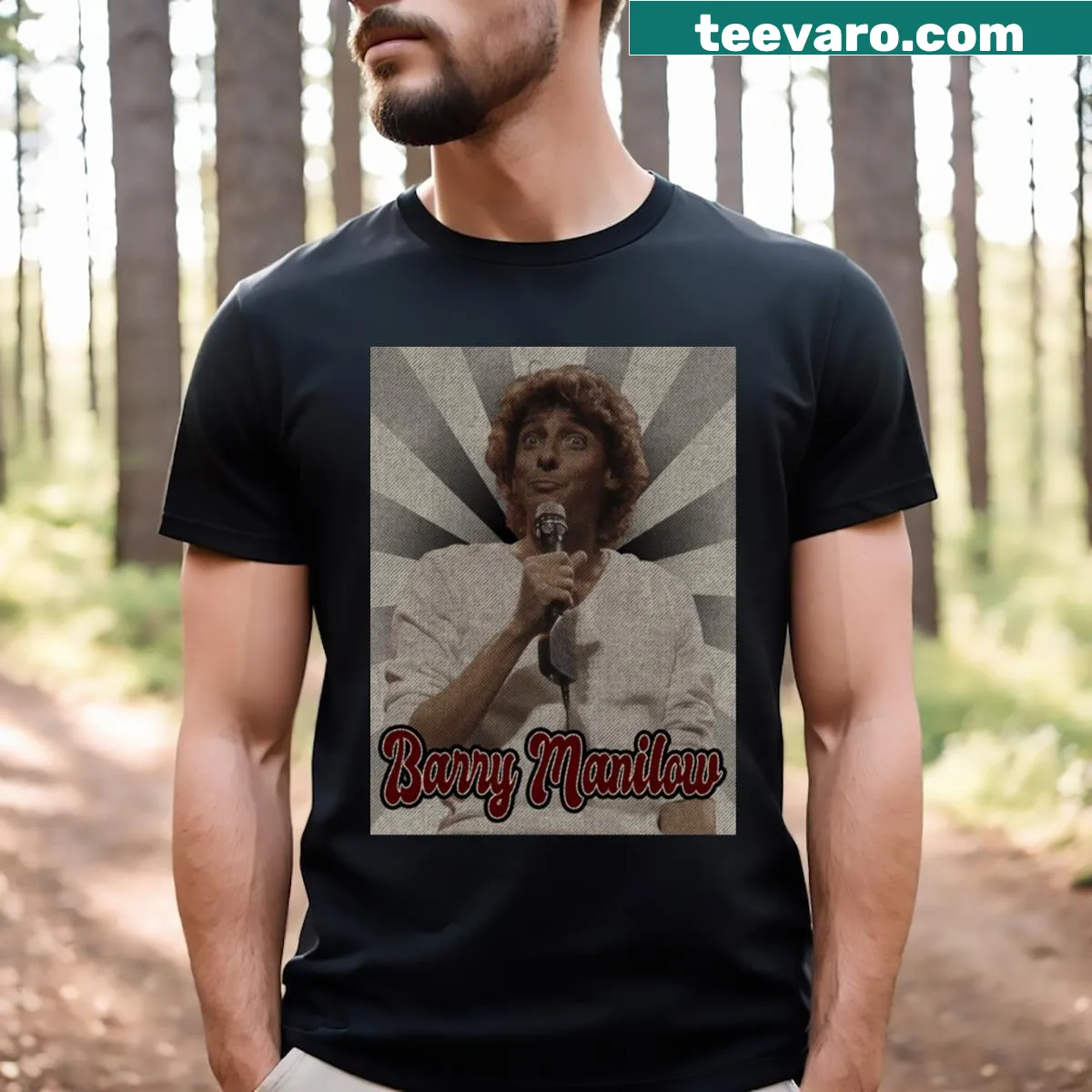 Vintage Barry Manilow t-shirt with classic design — on a men's t-shirt
